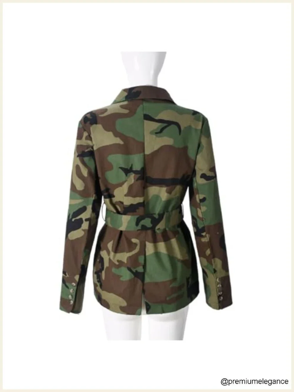 Women Oversized Camo Denim Blazer Jacket with Belt